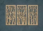 Grand ensemble de panneaux triptyques en bois avec arbres abstraits
