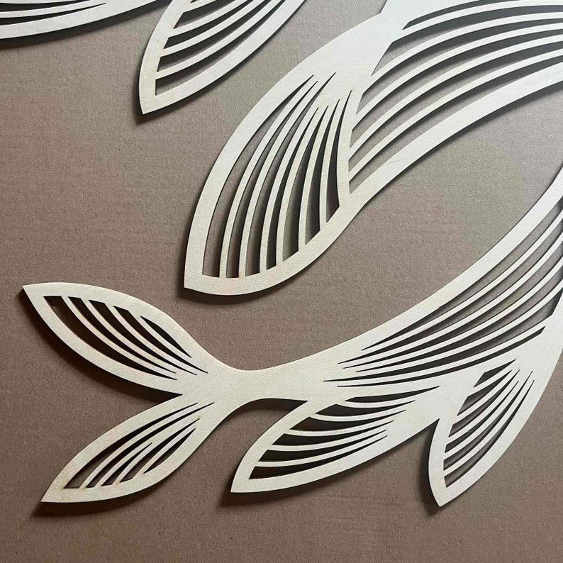 Lot de 4 décorations murales poisson minimaliste en contreplaqué de bouleau 4 mm