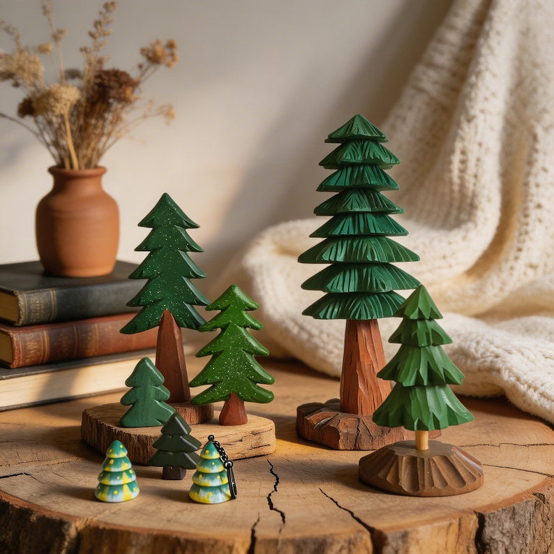 Sapin de Noël en bois figurine minimaliste décoration étagère 10 cm
