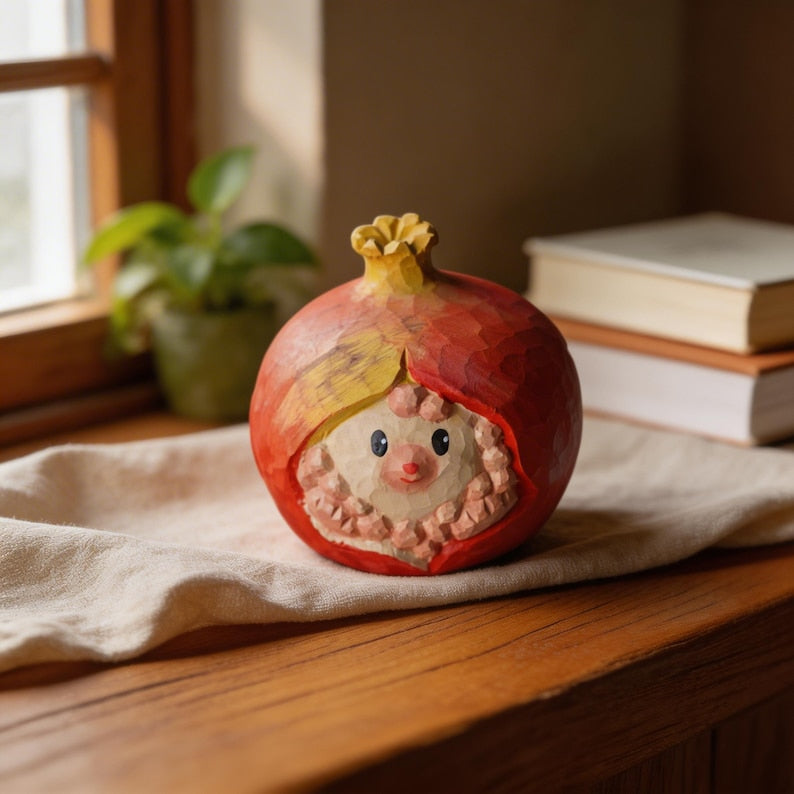 Figurine en bois de mouton grenade sculptée à la main, décoration animal fruit, 7 cm, ornement étagère style cottagecore