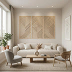 Ensemble d'art mural triptyque en bois wengé, 3 panneaux abstraits géométriques, décoration Japandi moderne