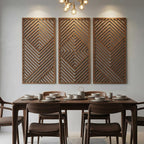 Ensemble d'art mural triptyque en bois wengé, 3 panneaux abstraits géométriques, décoration Japandi moderne