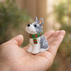 Figurine Schnauzer en Bois, Décoration Chien Bois, Ornement pour Bureau