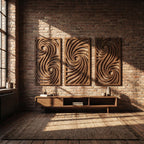 Abstrait Vagues Art Mural Triptyque 3 Panneaux en Bois Moderne