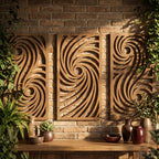 Abstrait Vagues Art Mural Triptyque 3 Panneaux en Bois Moderne