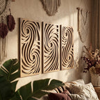 Abstrait Vagues Art Mural Triptyque 3 Panneaux en Bois Moderne