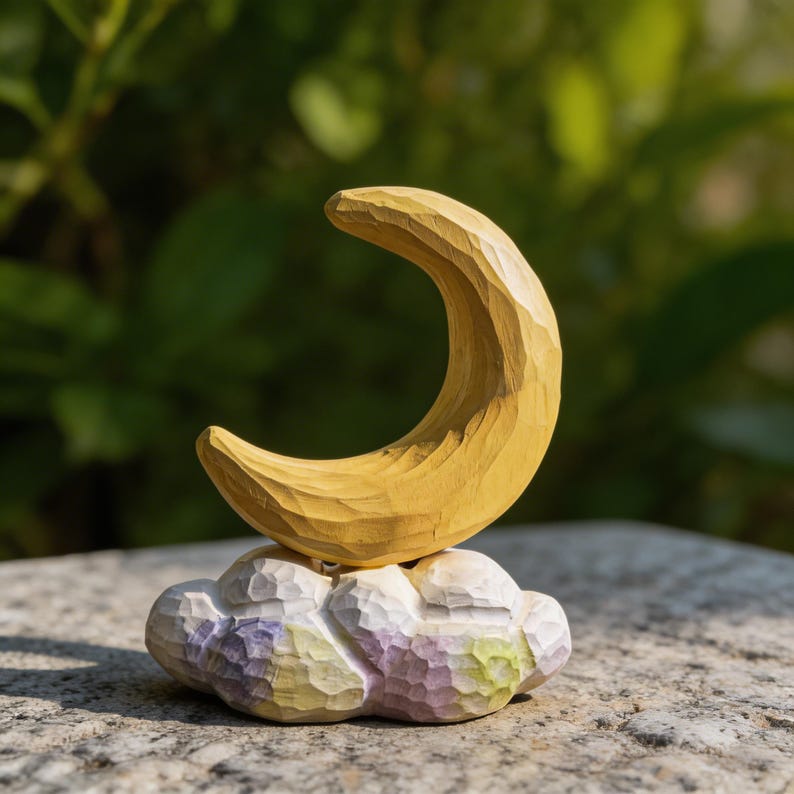 Décoration murale en bois croissant de lune, étagère décorative céleste, ornement fait main, 15 cm