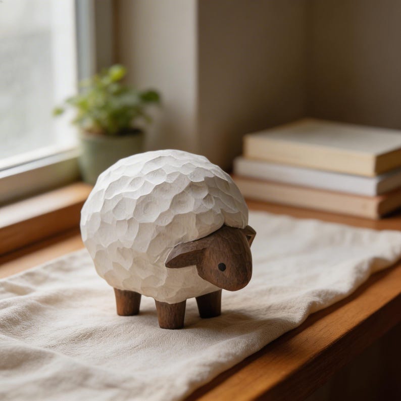 Figurine mouton en bois, décoration ferme rustique 7,5 cm