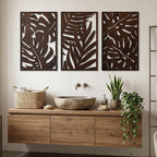 Art mural bohème en bois 3 pièces, panneaux muraux Monstera, décoration tropicale