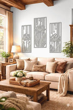 Lot de 3 œuvres d'art mural en bois fleur de lotus avec gouttes de pluie, décoration murale zen triptyque