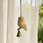 Carillons éoliens hibou en bois sculpté à la main avec cloche, décoration suspendue rustique