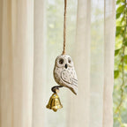 Carillons éoliens hibou en bois sculpté à la main avec cloche, décoration suspendue rustique