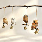 Carillons éoliens hibou en bois sculpté à la main avec cloche, décoration suspendue rustique
