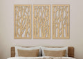 Grand ensemble de panneaux triptyques en bois avec arbres abstraits