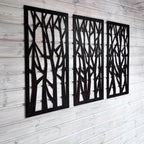 Grand ensemble de panneaux triptyques en bois avec arbres abstraits