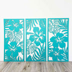 Lot de 3 Hibiscus Art Mural en Bois, Feuilles Tropicales Bouleau, Déco Bohème Hawaii Salon