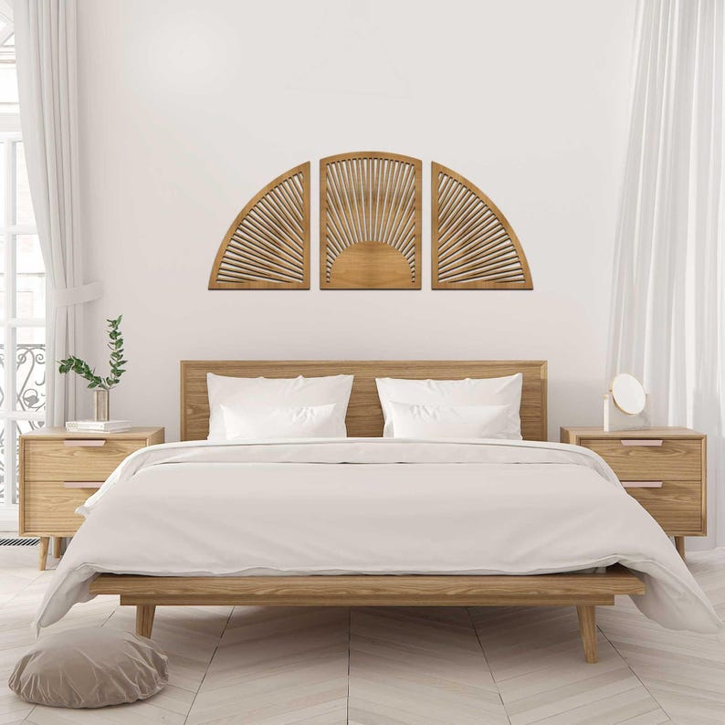 Lot de 3 panneaux muraux soleil coucher en bois, 54-72 po.