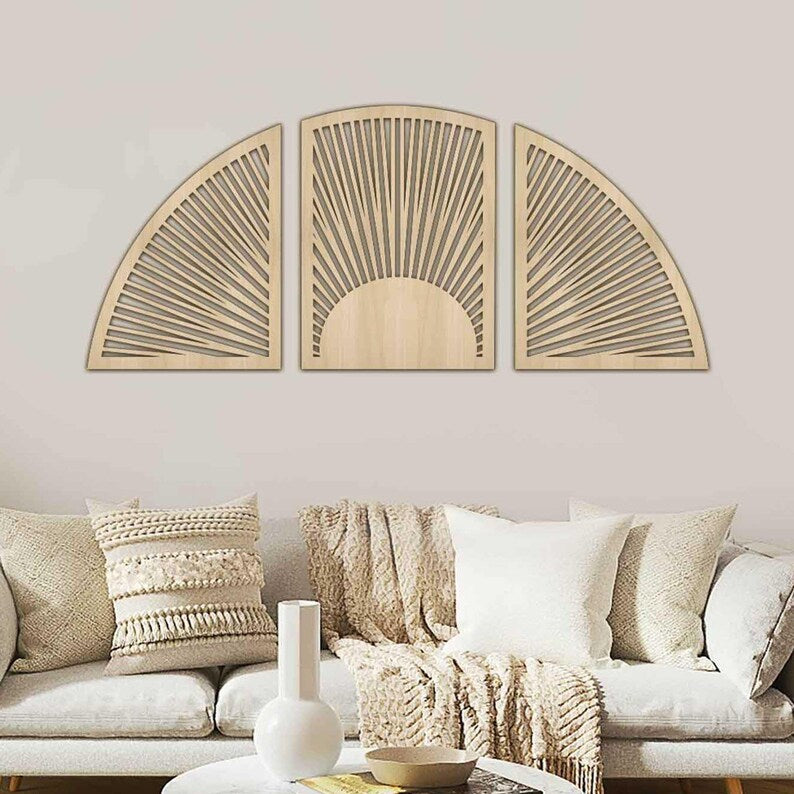 Lot de 3 panneaux muraux soleil coucher en bois, 54-72 po.