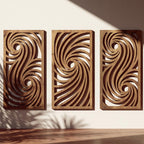 Abstrait Vagues Art Mural Triptyque 3 Panneaux en Bois Moderne