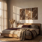 Abstrait Vagues Art Mural Triptyque 3 Panneaux en Bois Moderne