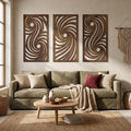 Abstrait Vagues Art Mural Triptyque 3 Panneaux en Bois Moderne