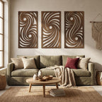 Abstrait Vagues Art Mural Triptyque 3 Panneaux en Bois Moderne