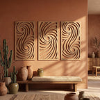 Abstrait Vagues Art Mural Triptyque 3 Panneaux en Bois Moderne