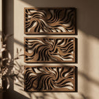 Set de 3 panneaux muraux en contreplaqué, décoration murale géométrique, art paramétrique Japandi, 12-24 pouces