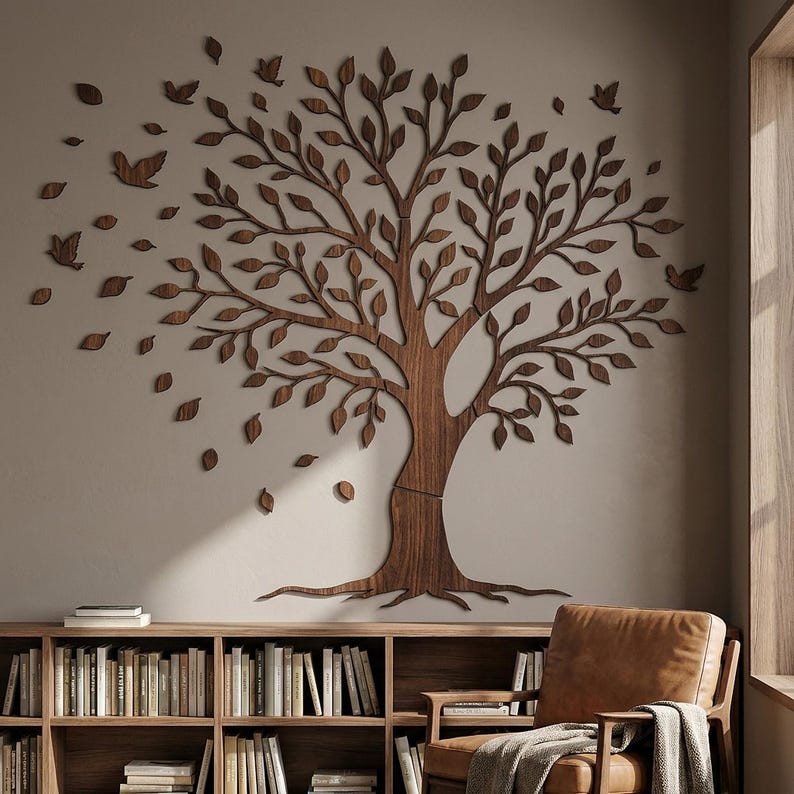 Arbre à oiseaux mural en bois décoration intérieure naturelle