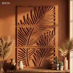 Art mural tropical 3 panneaux bois décoration Japandi feuille palmier triptyque botanique
