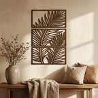 Art mural tropical 3 panneaux bois décoration Japandi feuille palmier triptyque botanique