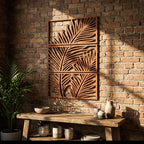 Art mural tropical 3 panneaux bois décoration Japandi feuille palmier triptyque botanique