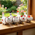 Figurines de chat en bois sculptées à la main - Ensemble de 8 chats peints avec colliers et cloches