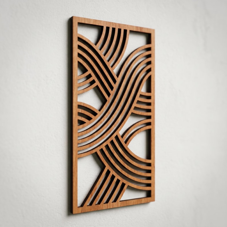Lot de 3 décorations murales en bois Mid-Century, art mural abstrait géométrique triptyque, décoration murale en contreplaqué, grande taille