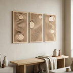 Panneaux muraux en bois, décoration murale bohème, 3 pièces d'art mural triptyque, art du bois moderne Mid-Century, géométrique