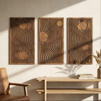 Panneaux muraux en bois, décoration murale bohème, 3 pièces d'art mural triptyque, art du bois moderne Mid-Century, géométrique