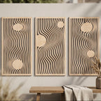 Panneaux muraux en bois, décoration murale bohème, 3 pièces d'art mural triptyque, art du bois moderne Mid-Century, géométrique