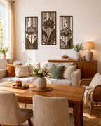Lot de 3 œuvres d'art mural en bois fleur de lotus avec gouttes de pluie, décoration murale zen triptyque