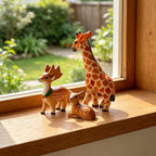 Girafe et Cerfs Sauvages en Bois Sculptés à la Main – Figurines en Bois Massif Peintes à la Main