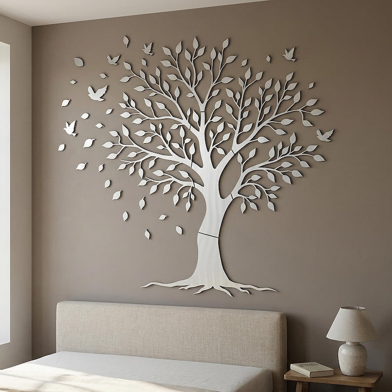 Arbre à oiseaux mural en bois décoration intérieure naturelle