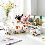Figurines de chat en bois sculptées à la main - Ensemble de 8 chats peints avec colliers et cloches