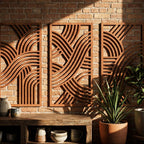 Lot de 3 décorations murales en bois Mid-Century, art mural abstrait géométrique triptyque, décoration murale en contreplaqué, grande taille