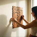 Art mural botanique en bois découpé au laser - Panneau mural moderne MCM, décoration bohème Japandi, teck