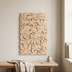 Art mural botanique en bois découpé au laser - Panneau mural moderne MCM, décoration bohème Japandi, teck