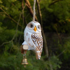 Carillons éoliens hibou en bois sculpté à la main avec cloche, décoration suspendue rustique