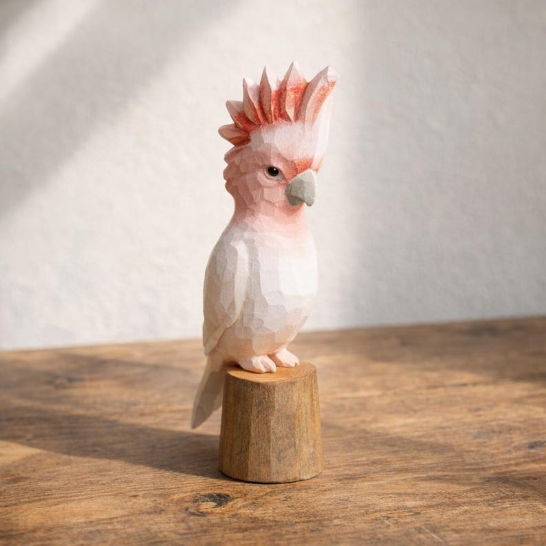 Figurine en bois de cacatoès | Décoration scandinave minimaliste | Sculpture faite main