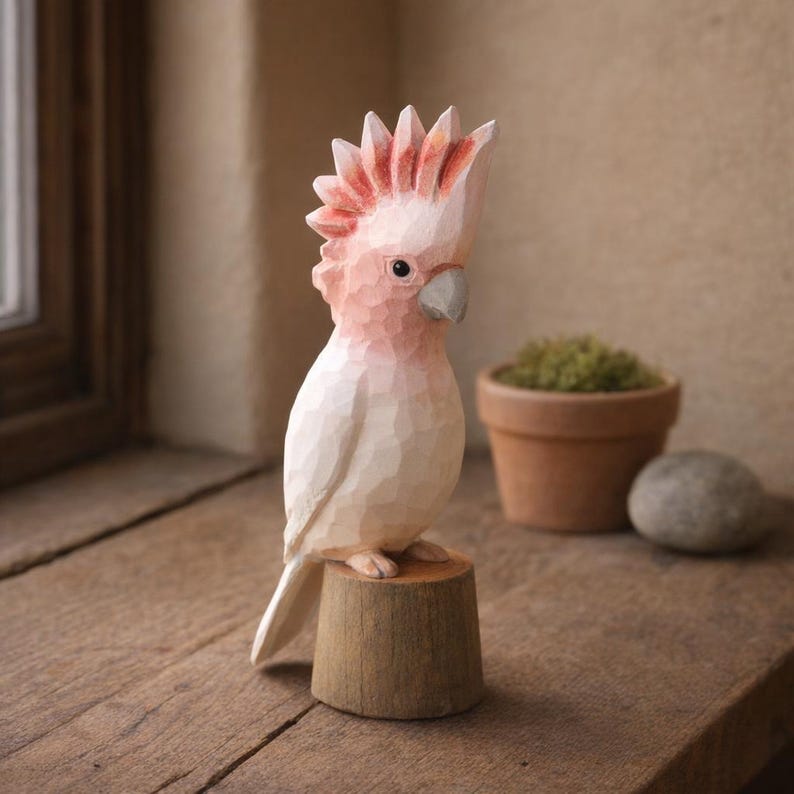Figurine en bois de cacatoès | Décoration scandinave minimaliste | Sculpture faite main