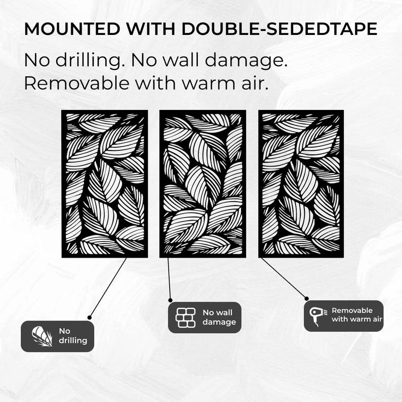 Lot de 3 panneaux muraux en bois feuilles tropicales, décoration botanique neutre