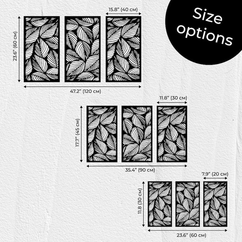 Lot de 3 panneaux muraux en bois feuilles tropicales, décoration botanique neutre