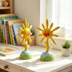 Sculpture Soleil Souriant en Bois Peinte à la Main, Décoration de Bureau pour Chambre